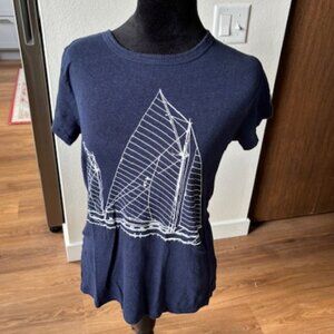 J Crew Womens Blue Short Sleeve Sailboat 100% Linen Tee EUC S